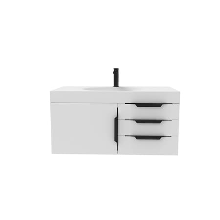 Castello Usa Thames 36-inch White Vanity Set with White Top and Black Handles CB-MC-36W-BL-20146-WH